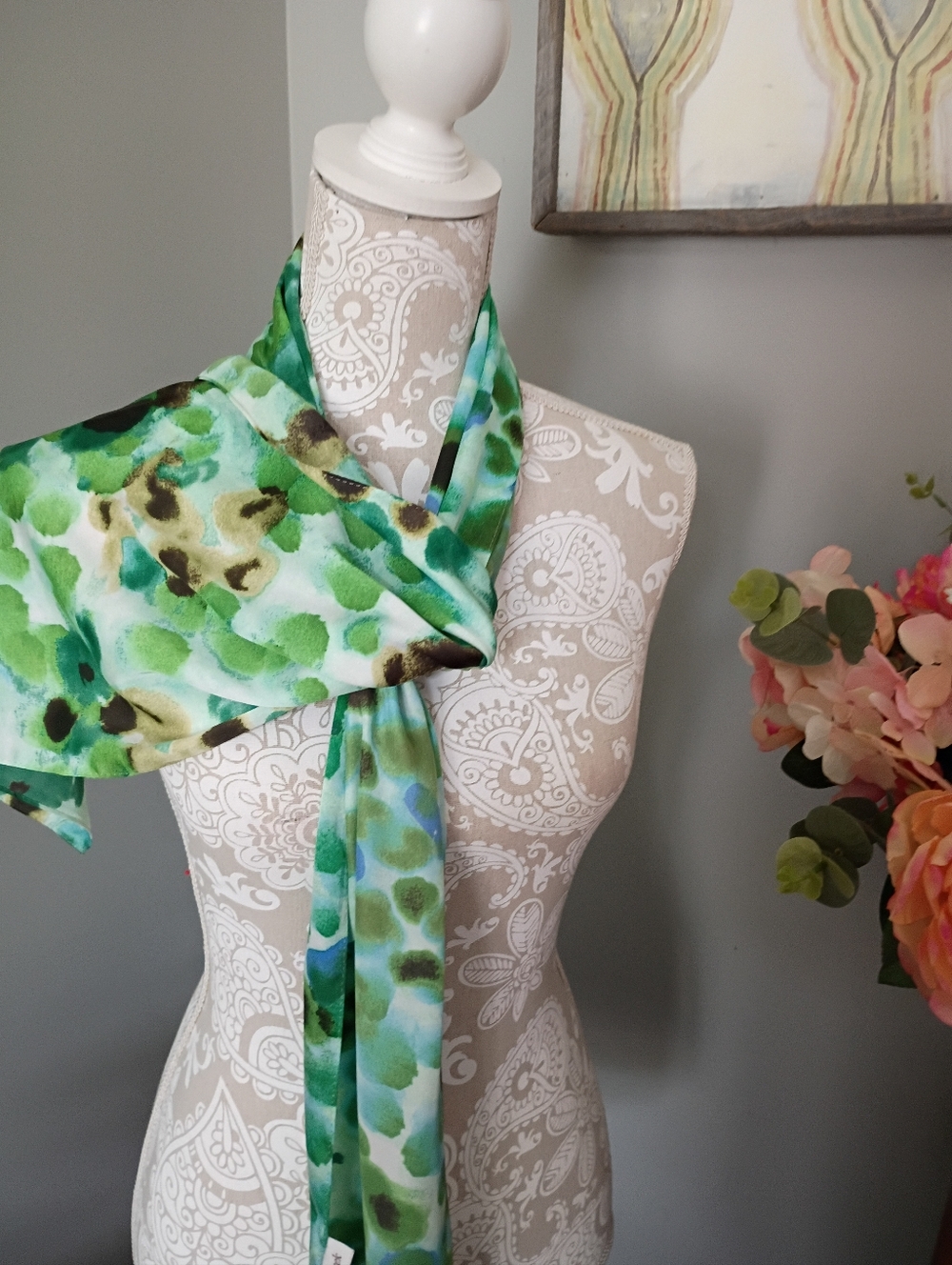 Coldwater Creek Green Watercolor Print Lightweight Women's Scarf